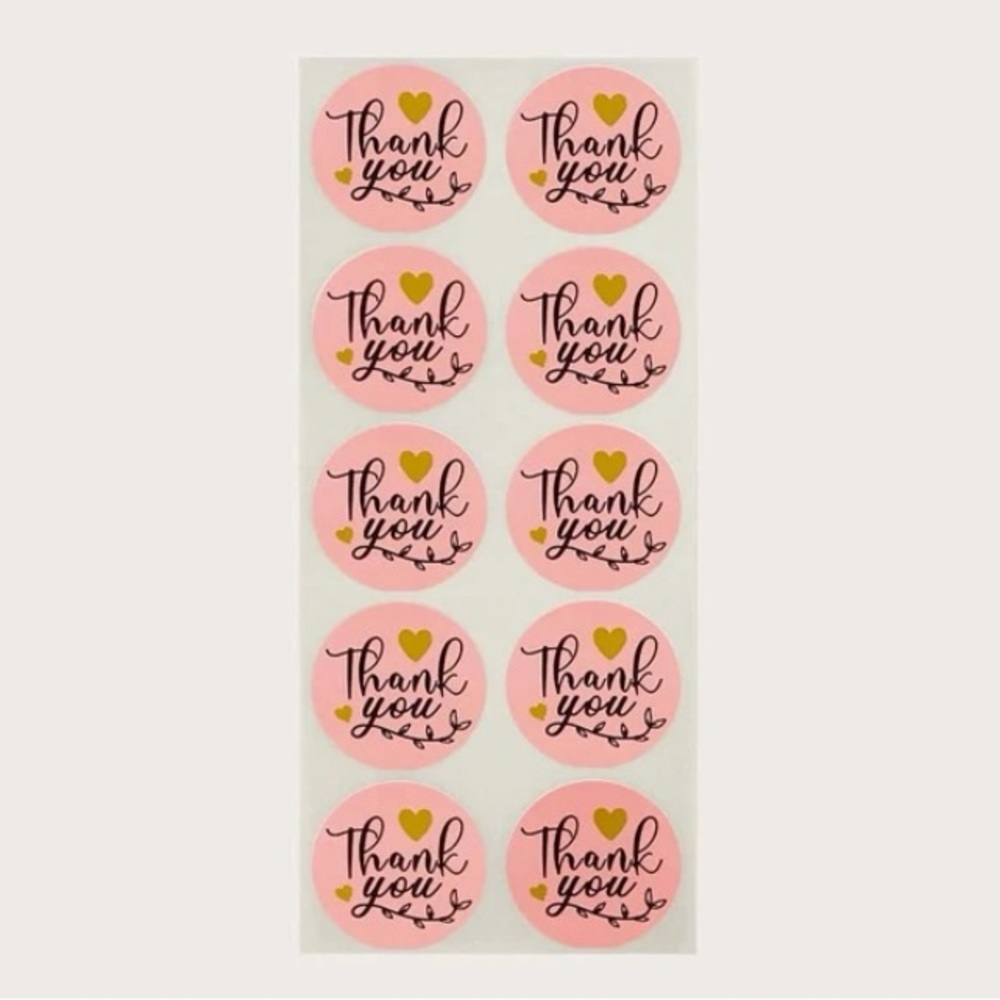 NEW! 100ct. Pink Thank You Stickers, Black Script & Gold Hearts - Picture 3 of 5